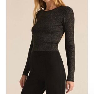 Z Supply Goldie Crew Neck Long Sleeve Sweater Gold Metallic SZ L